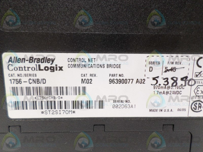 ALLEN BRADLEY CONTROLLOGIX 1756-CNB SER. D F/W 5.38.40 BRIDGE *NEW NO BOX*