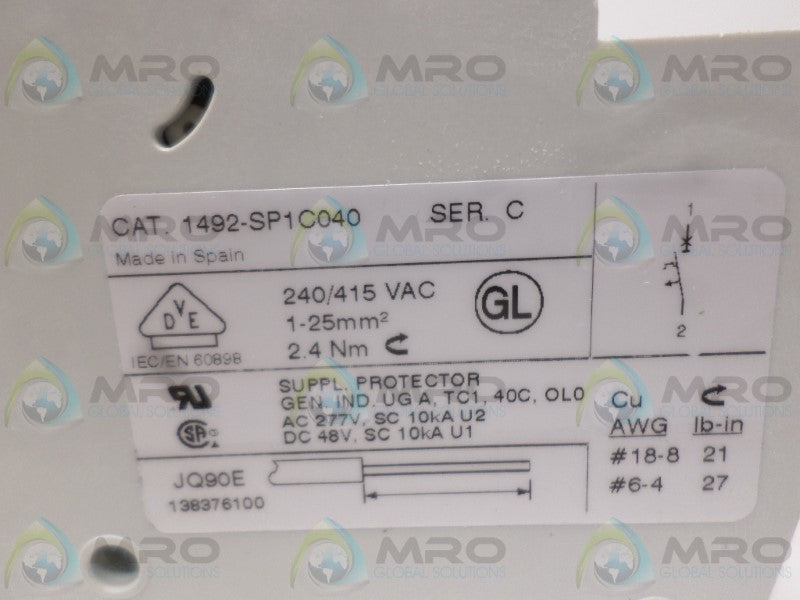 ALLEN BRADLEY 1492-SP1C040 SER. C CIRCUIT BREAKER 4A *NEW NO BOX*