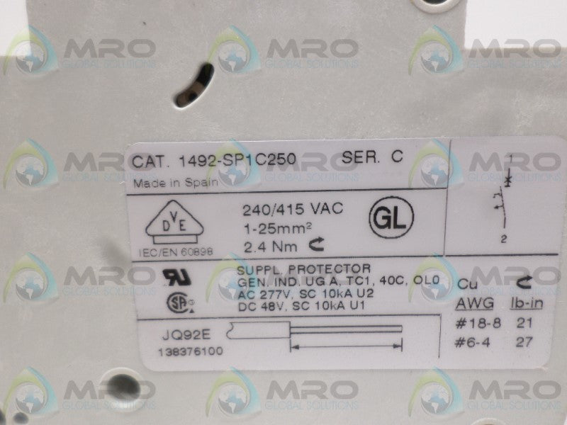 ALLEN BRADLEY 1492-SP1C250 SER. C CIRCUIT BREAKER 25A *NEW NO BOX*