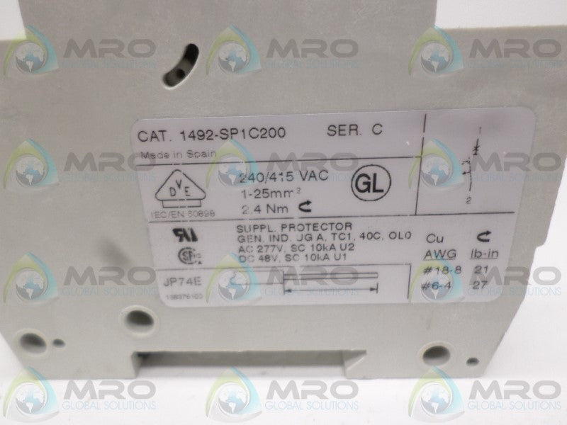 ALLEN BRADLEY 1492-SP1C200 SER. C CIRCUIT BREAKER 20A *NEW NO BOX*