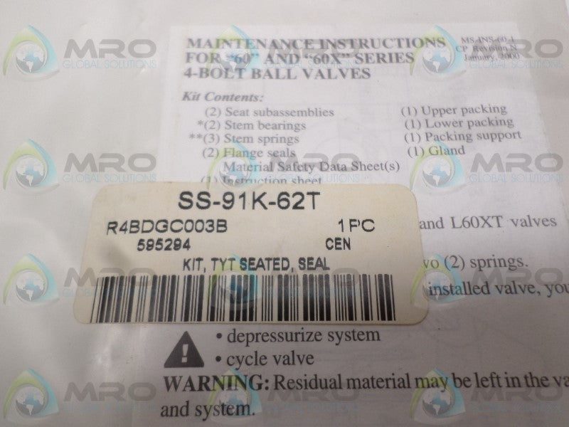 SWAGELOK SS-91K-62T SEAL KIT *NEW IN FACTORY BAG*