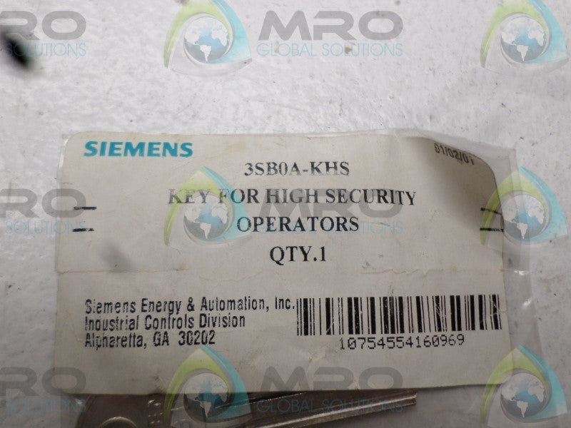 SIEMENS 3SB0A-KHS KEY SET FOR HIGH SECURITY OPERATORS * NEW IN FACTORY BAG *