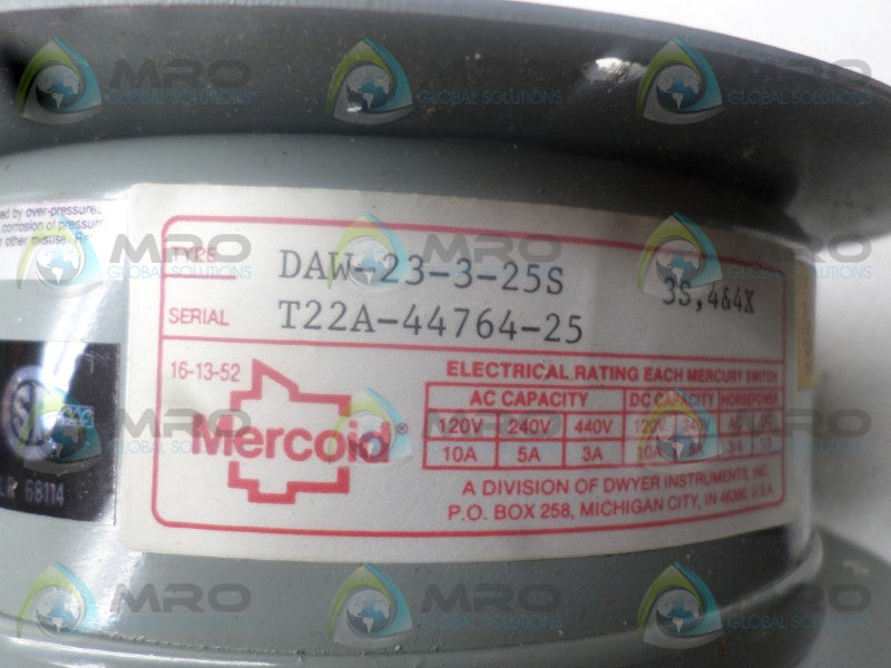 MERCOID DAW-23-3-25S PRESSURE SWITCH *NEW NO BOX *