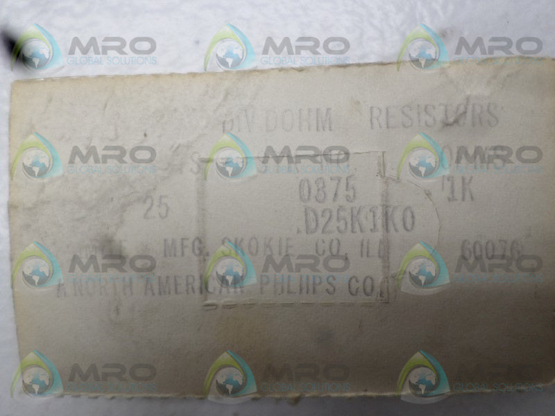 OHMITE 0375 D25K1K0 RESISTOR 1000 OHMS * NEW IN ORIGINAL PACKAGE *