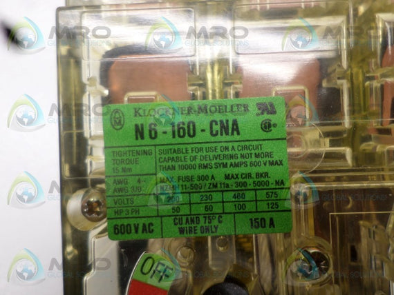 KLOCKNER MOELLER N6-160-CNA CIRCUIT BREAKER 150A * NEW NO BOX *