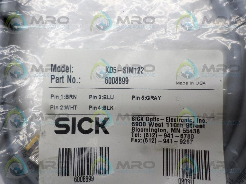 SICK KD5-SIM122 6008899 5-PIN CORDSET * NEW IN FACTORY BAG *
