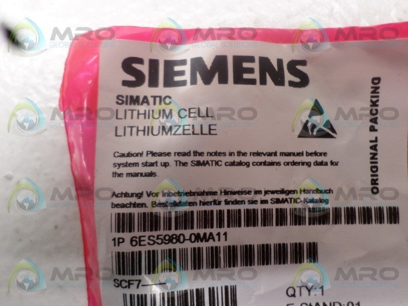 SIEMENS SIMATIC 6ES5980-0MA11 LITHIUM CELL * NEW IN FACTORY BAG *