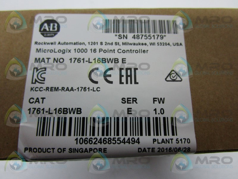 ALLEN BRADLEY 1761-L16BWB SER. E F/W 1.0 DATE: 2016 * FACTORY SEALED *