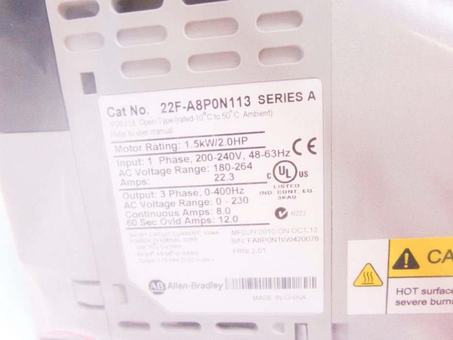 INDUSTRIAL SPARE PART 22F-A8P0N113 SER. A F/W 2.01 180-264V NSMP