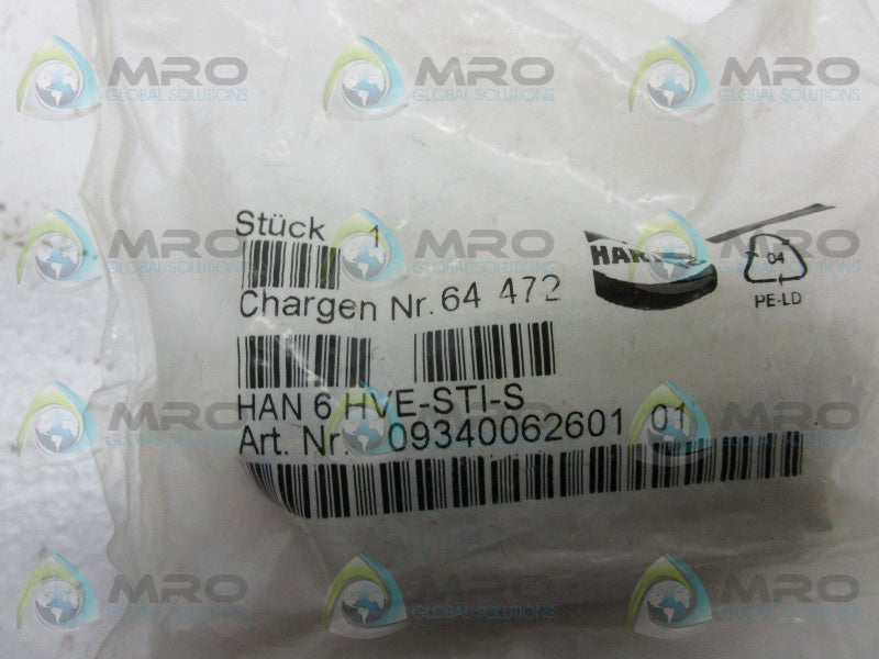 HARTING HAN6HVE-STI-S 09340062601 CONNECTOR * NEW IN FACTORY BAG *