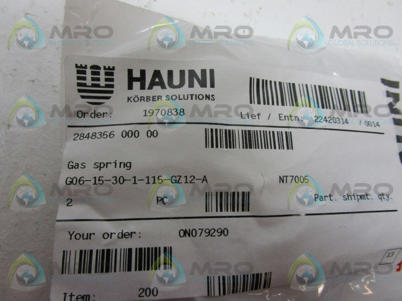INDUSTRIAL MRO G06-15-30-1-115-GZ12-A GAS SPRING (PKG OF 2) * NEW IN FACTORY BAG *