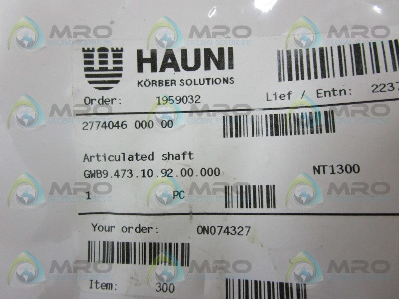 INDUSTRIAL MRO GWB9.473.10.92.00.000 ARTICULATED SHAFT * NEW IN FACTORY BAG *