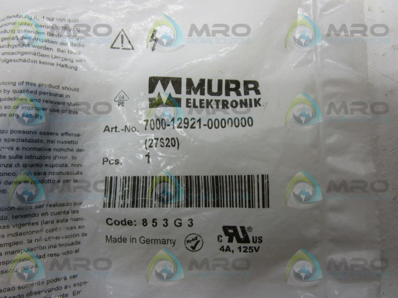 MURR ELEKTRONIK 7000-12921-0000000 CONNECTOR * NEW IN FACTORY BAG *