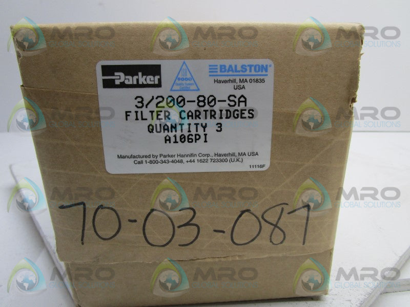 PARKER 3/200-80-SA FILTER CARTRIDGE (PKG OF 3) * FACTORY SEALED *
