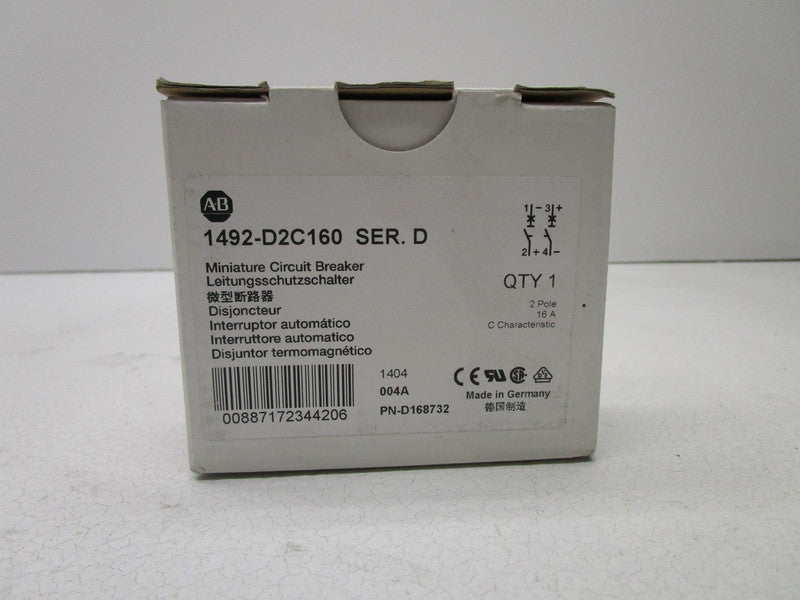 ALLEN BRADLEY 1492-D2C160 SER. D CIRCUIT BREAKER 16A * NEW IN BOX *