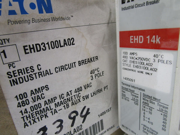 EATON EHD3100LA02 CIRCUIT BREAKER 100A  NSMP