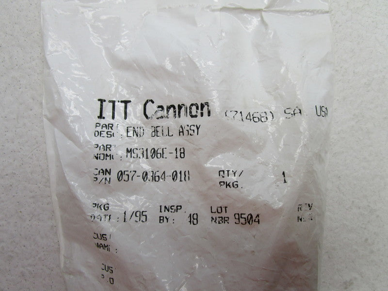 ITT CANON MS3106E-18 057-0364-018 END BELL ASSEMBLY * NEW IN FACTORY BAG *