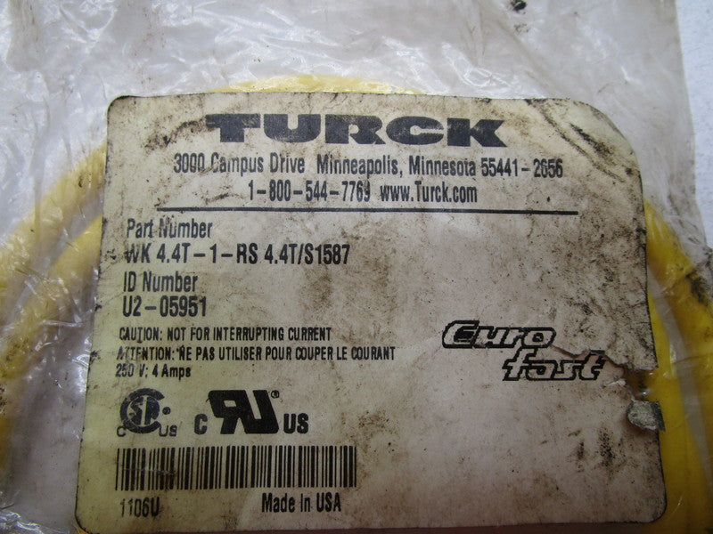 TURCK WK4.4T-1-RS4.4T/S1587 CABLE CONNECTOR * NEW IN FACTORY BAG *