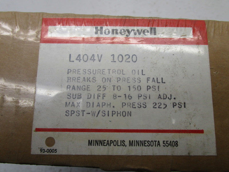HONEYWELL L404V1020 PRESSURETROL * NEW IN ORIGINAL PACKAGE *