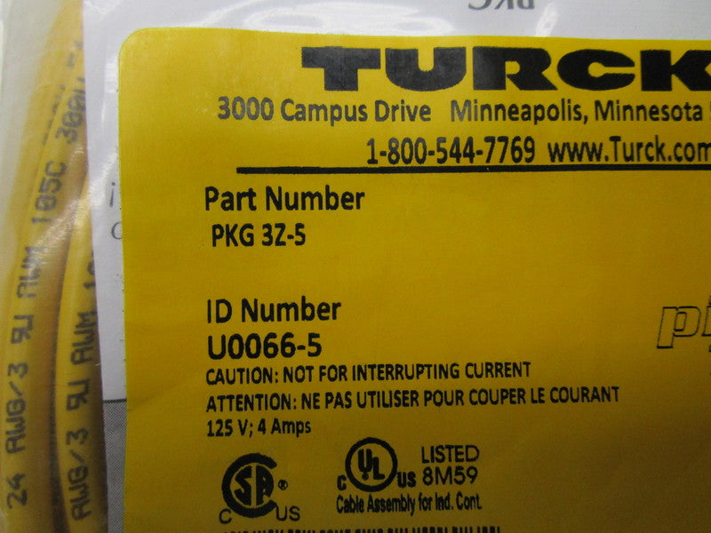 TURCK PKG3Z-5 CABLE CONNECTOR * NEW IN FACTORY BAG *