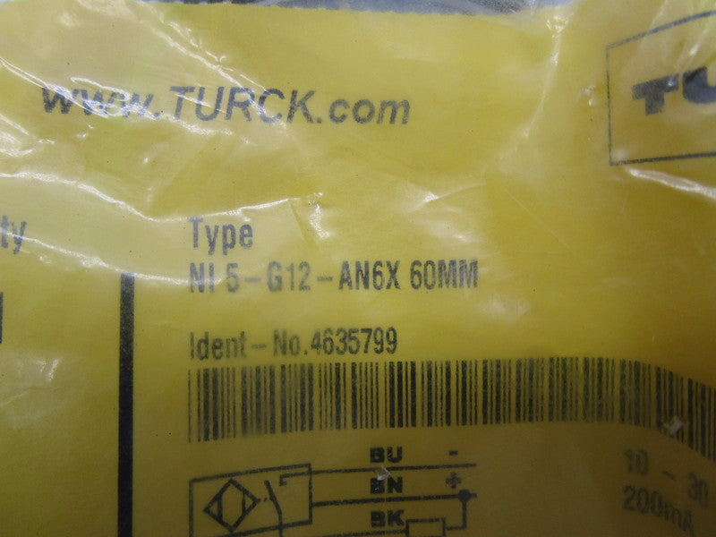 TURCK NI5-G12-AN6X-60MM PROXIMITY SENSOR 60MM * NEW IN FACTORY BAG *