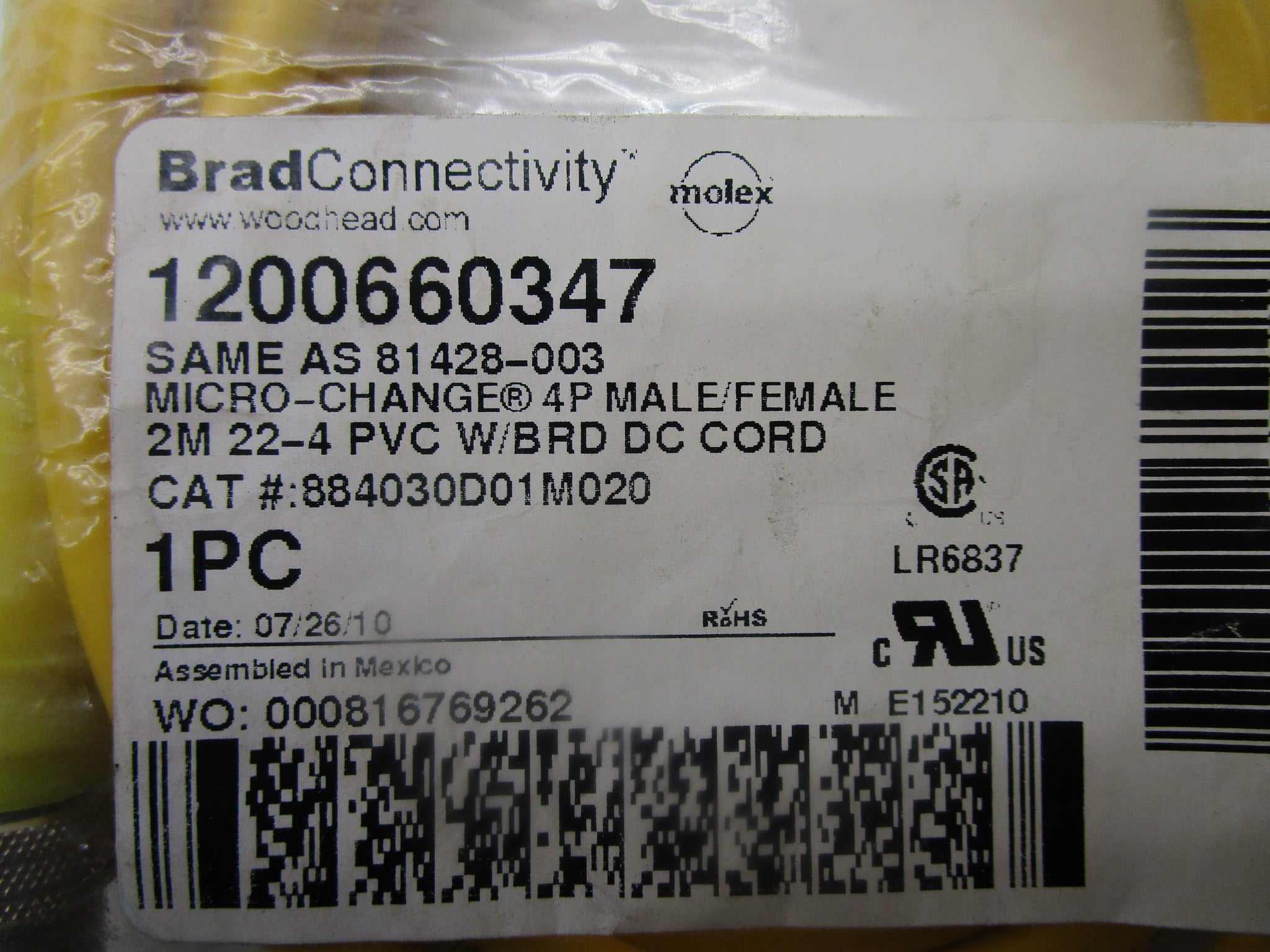 DANIEL WOODHEAD 884030D01M020 CABLE CONNECTOR * NEW IN FACTORY BAG *