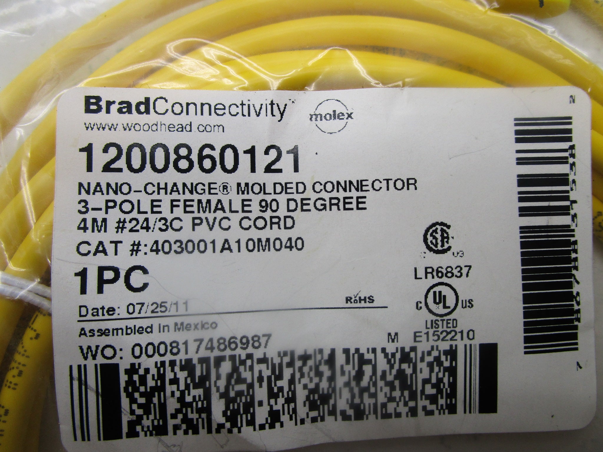 DANIEL WOODHEAD 403001A10M040 CABLE CONNECTOR * NEW IN FACTORY BAG *