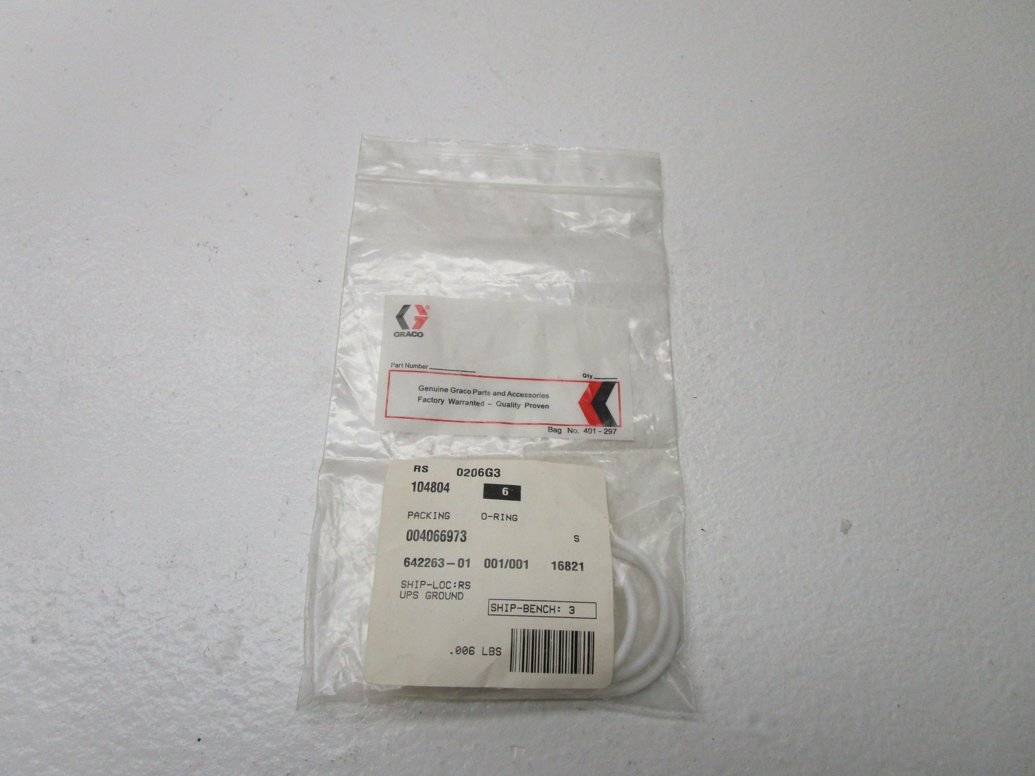GRACO 104804 O-RING (PKG OF 6) * NEW IN FACTORY BAG *