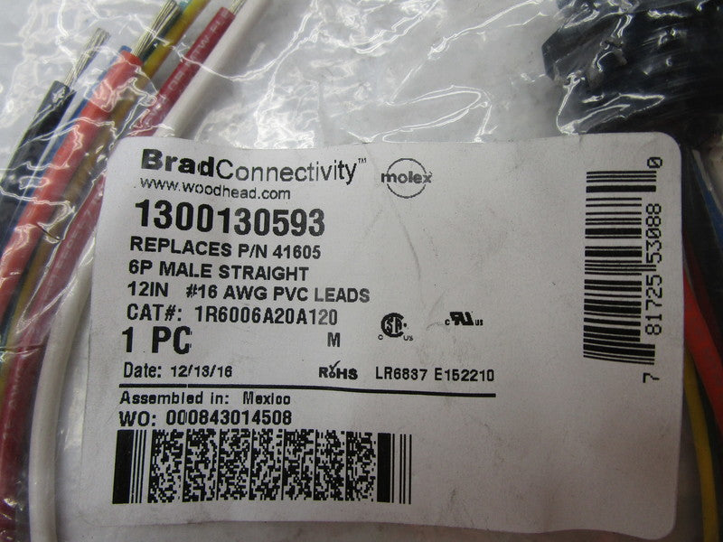 DANIEL WOODHEAD 1300130593 41605 CABLE CONNECTOR * NEW IN FACTORY BAG *