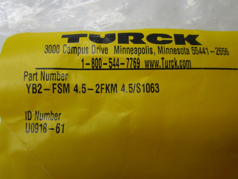 TURCK YB2-FSM4.5-2FKM4.5/S1063 TWIN JUNCTION * NEW IN FACTORY BAG *