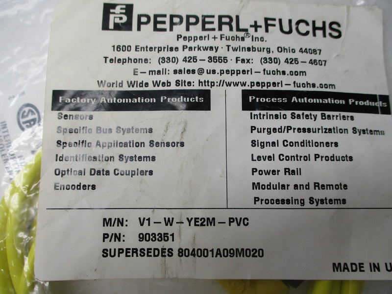 PEPPERL+FUCHS V1-W-YE2M-PVC * NEW IN FACTORY BAG *