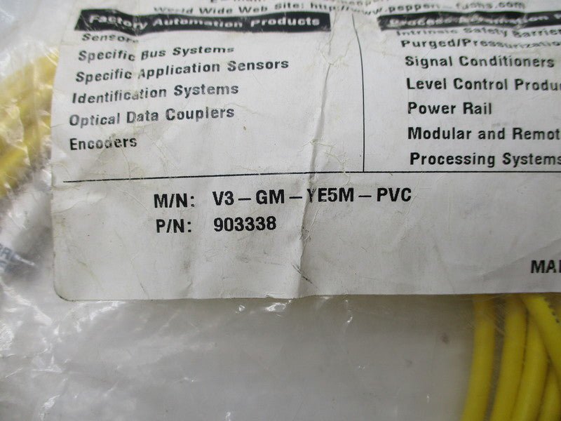 PEPPERL+FUCHS V3-GM-YE5M-PVC * NEW IN FACTORY BAG *