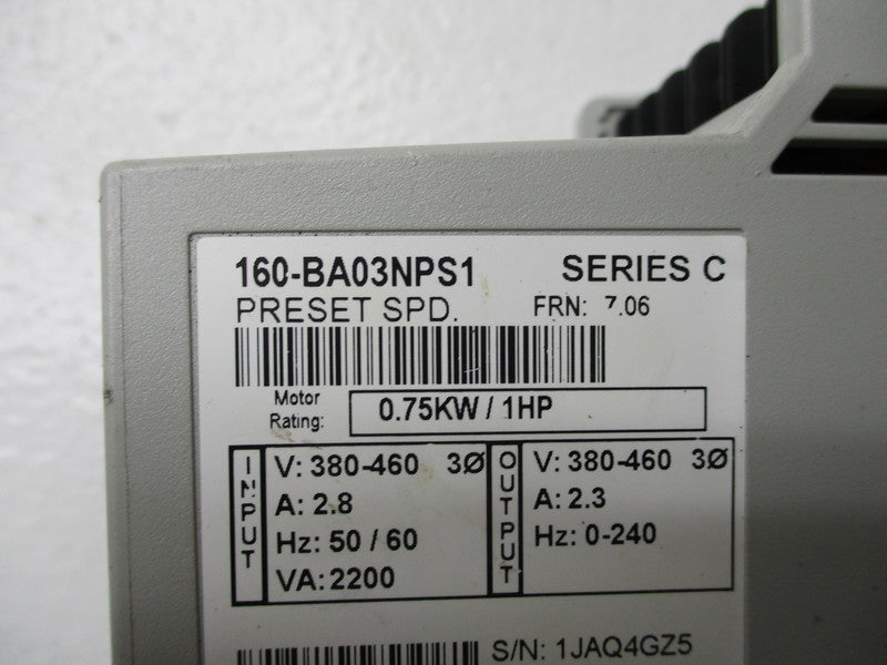 ALLEN BRADLEY 160-BA03NPS1 SER. C F/W 7.06 380-460V 2.8A UNMP