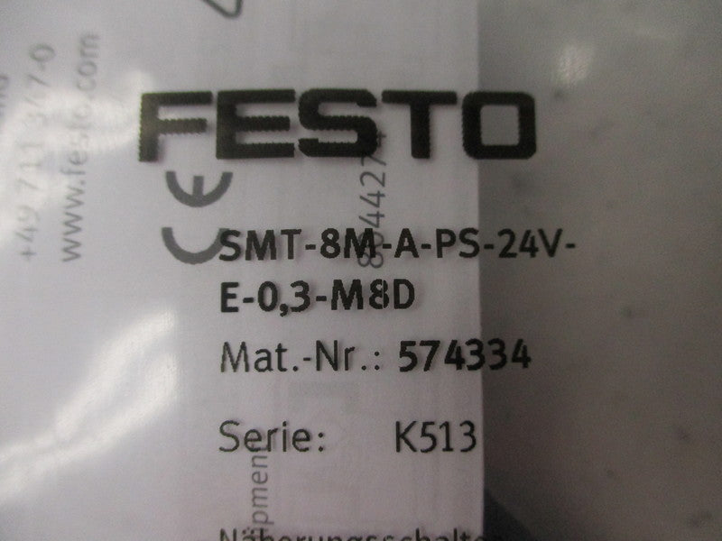 FESTO SMT-8M-A-PS-24V-E-0,3-M8D 574334 * NEW IN FACTORY BAG *