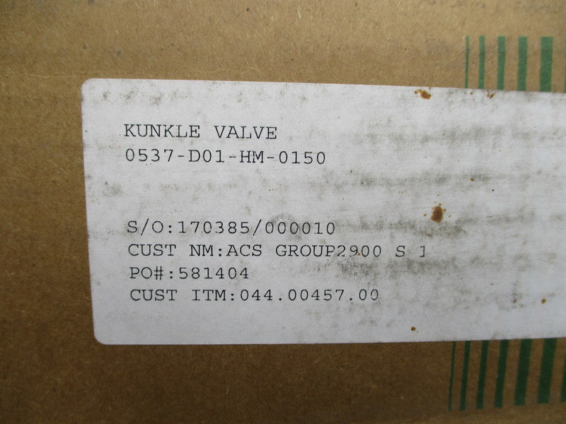 KUNKLE VALVE 0537-D01-HM-0150 NSMP