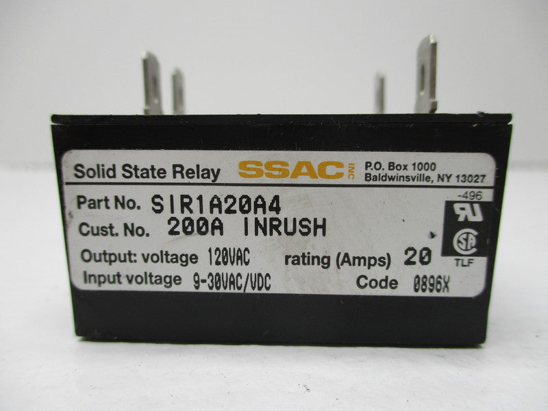 SSAC SIR1A20A4 SOLID STATE RELAY 120VAC 20A UNMP