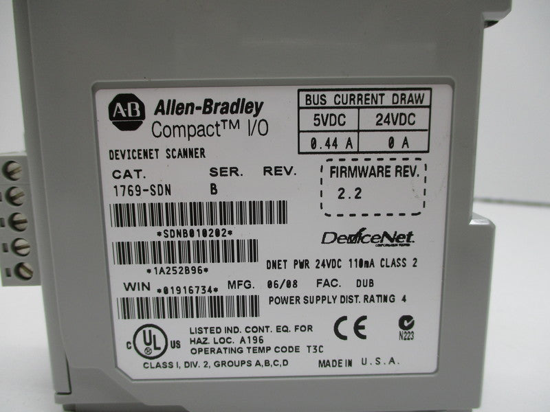 ALLEN BRADLEY 1769-SDN DEVICE SCANNER SER. B F/W 2.2 NSNP