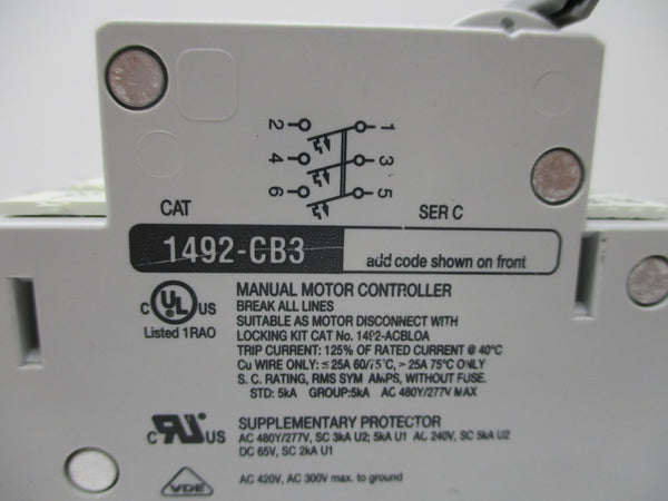ALLEN BRADLEY 1492-CB3H020 CIRCUIT BREAKER SER. C 2A 277V NSNP