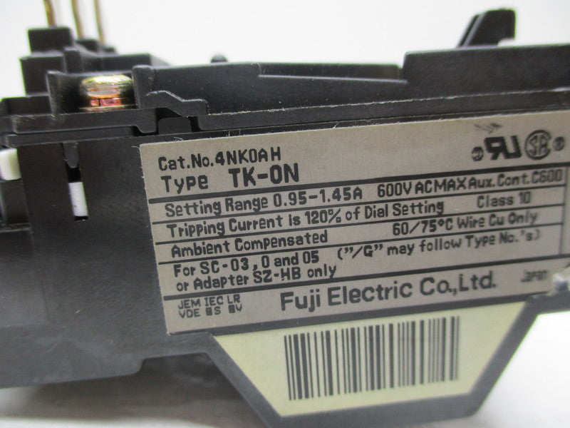 FUJI ELECTRIC 4NK0AH TK-ON OVERLOAD RELAY 600VAC MAX 0.95-1.45A NSNP