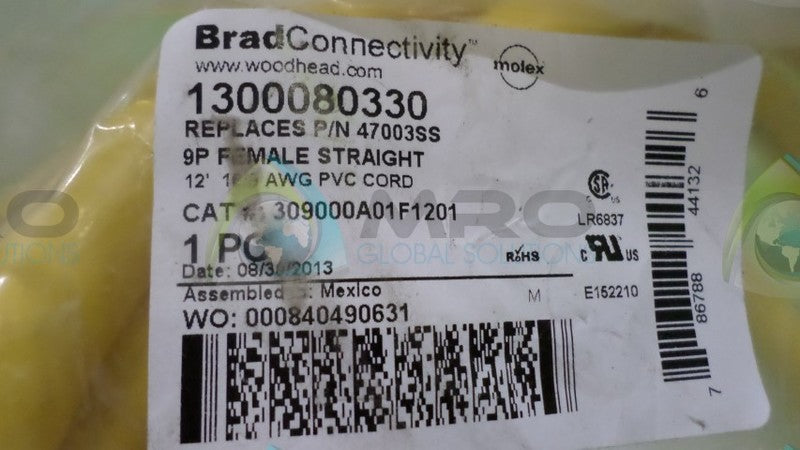 DANIEL WOODHEAD 1300080330 MC 9P FEMALE STRAIGHT PVC CORD 12" * NEW IN BAG *
