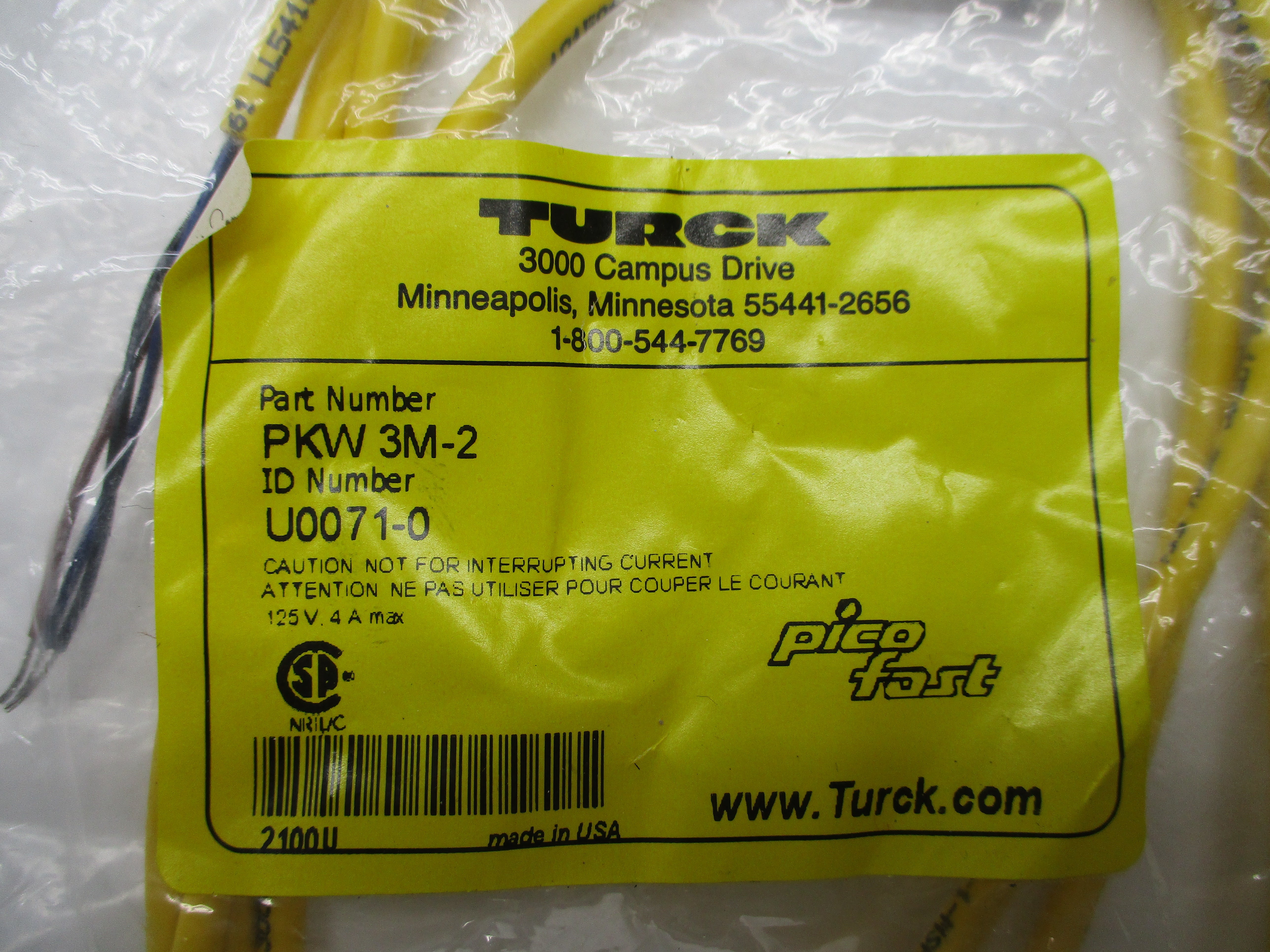 TURCK PKW3M-2 CONNECTOR *NEW IN ORIGINAL PACKAGE*