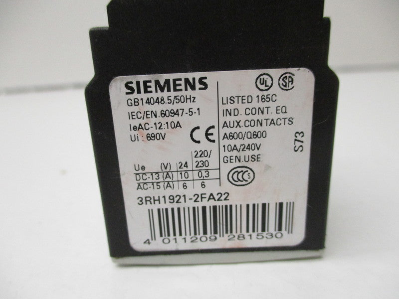 SIEMENS 3RH1921-2FA22 CONTACTOR 10A 240V NSNP