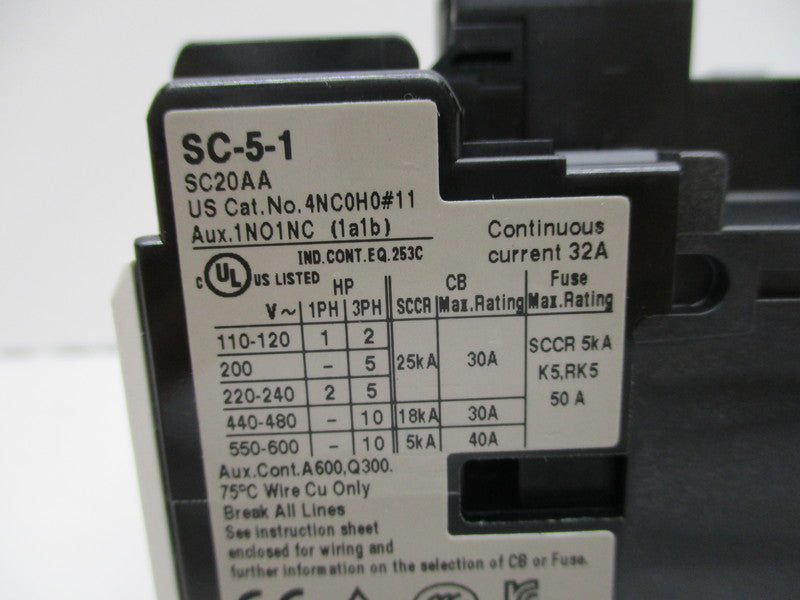 FUJI ELECTRIC SC-5-1 4NC0H0#11 CONTACTOR 110/600V 50/60HZ NSNP