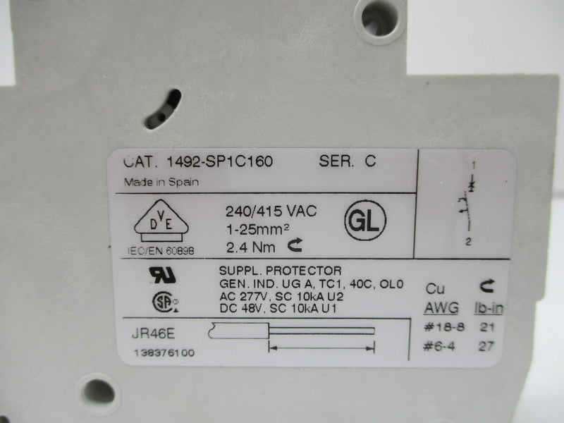 ALLEN BRADLEY 1492-SP1C160 SER. C CIRCUIT BREAKER 16A *NEW NO BOX*