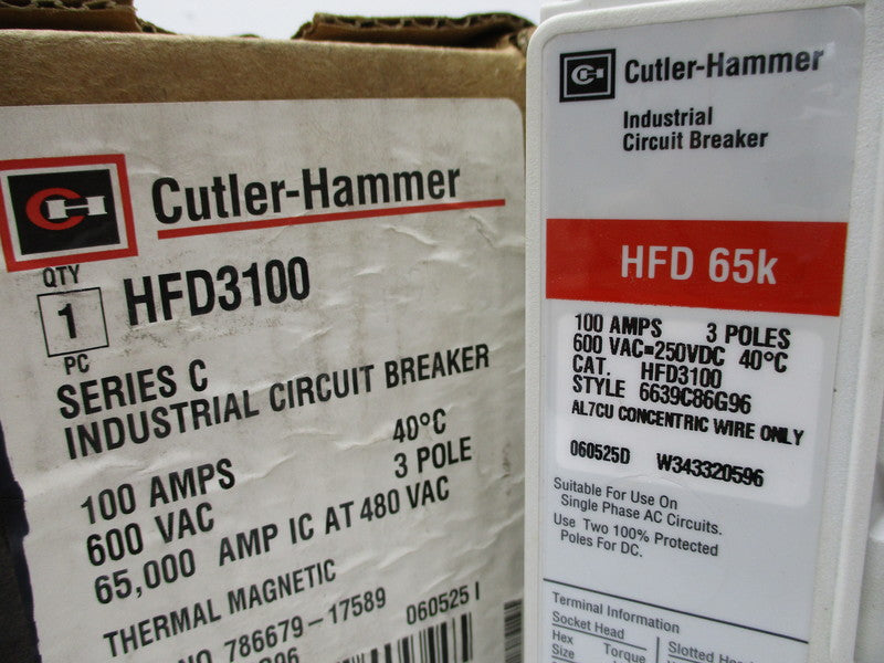 CUTLER HAMMER HFD3100 CIRCUIT BREAKER 100A 480V NSMP