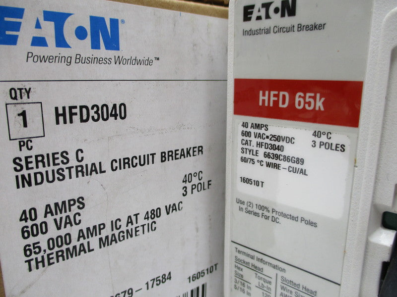EATON HFD3040 CIRCUIT BREAKER 40A 600VAC NSMP