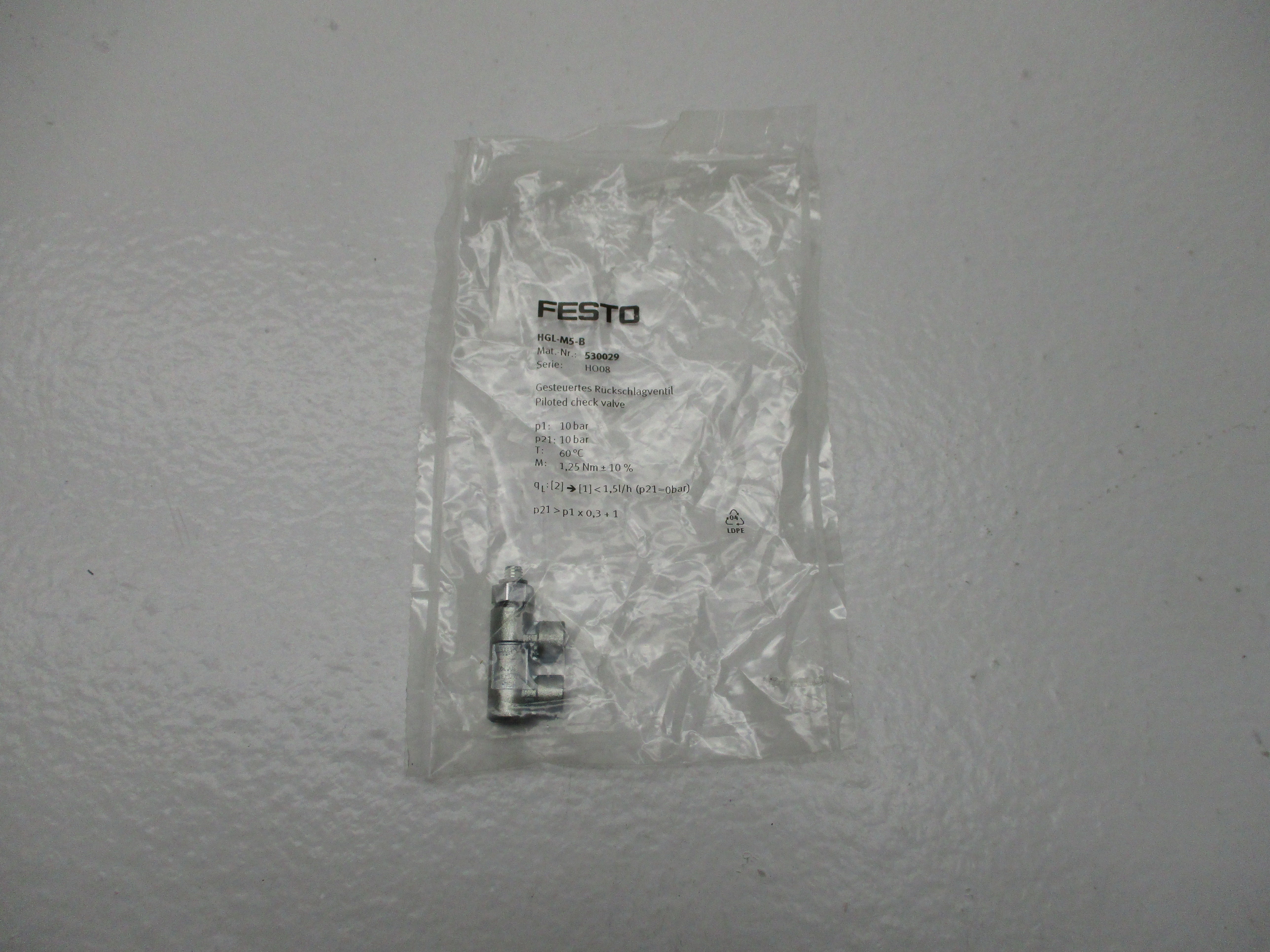 FESTO HGL-M5-B NON-RETURN VALVE * NEW IN FACTORY BAG *