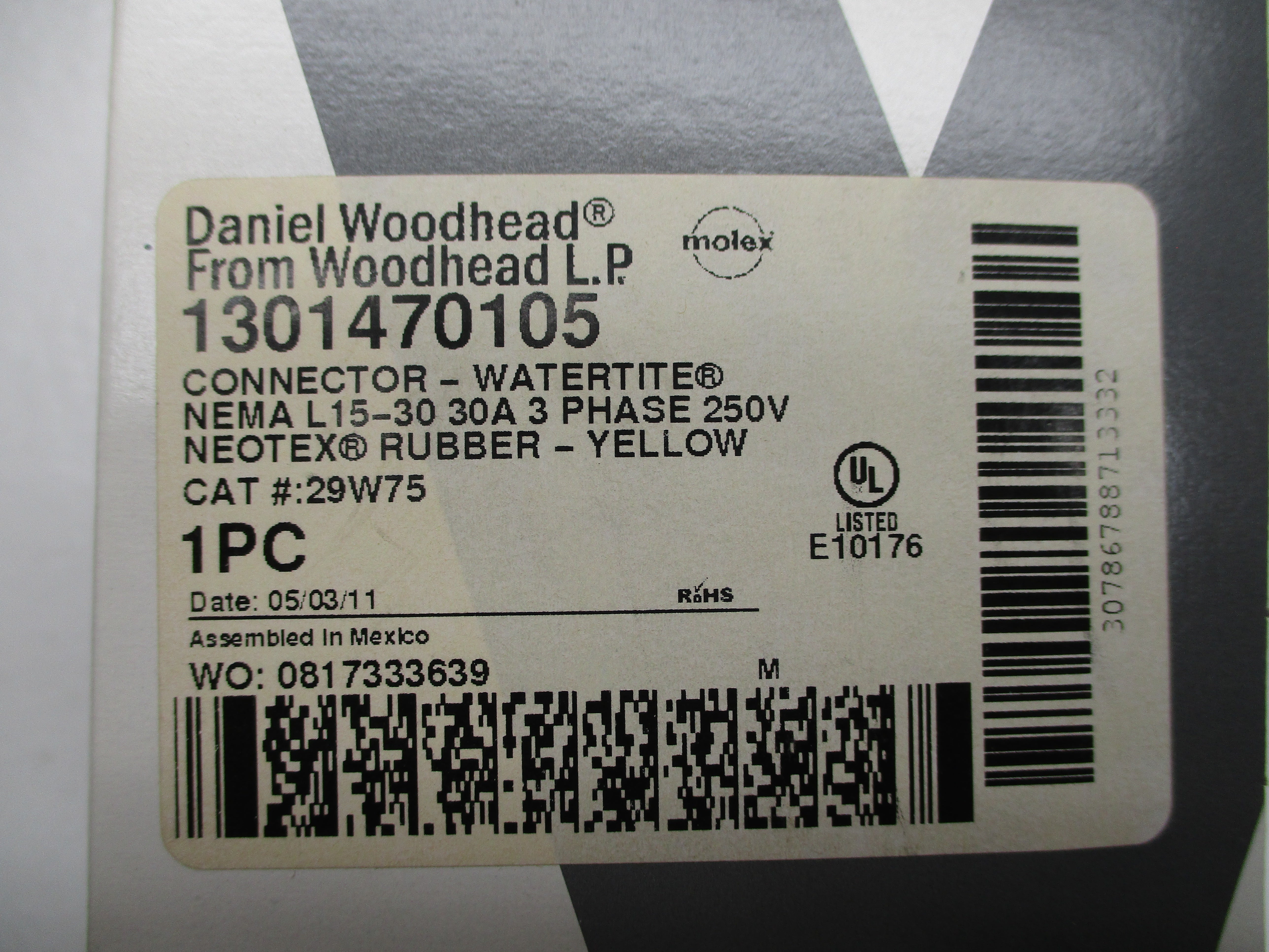 DANIEL WOODHEAD 29W75 1301470105 CONNECTOR *NEW IN BOX*