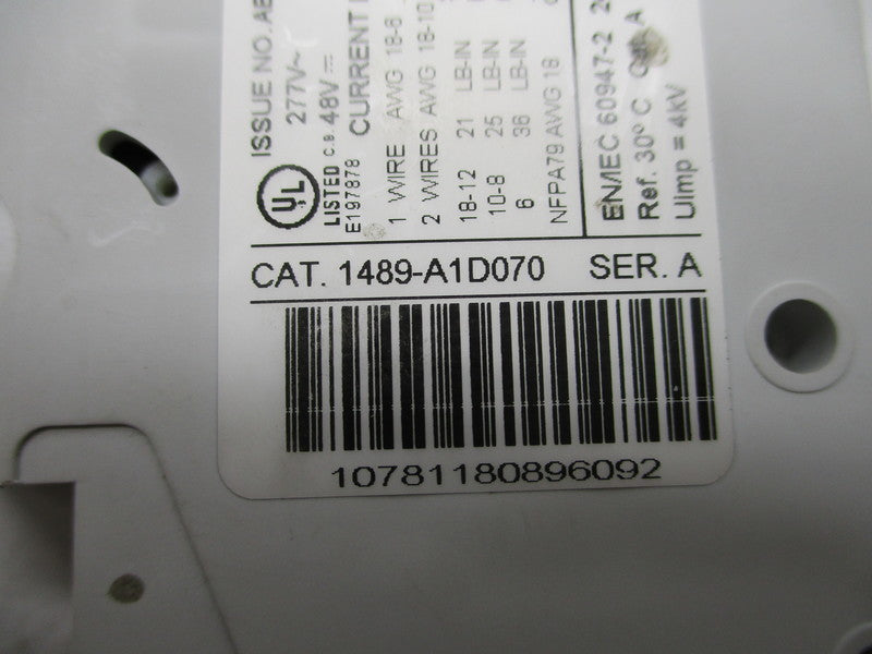 ALLEN BRADLEY 1489-A1D070 CIRCUIT BREAKER SER. A 7A 277V NSNP