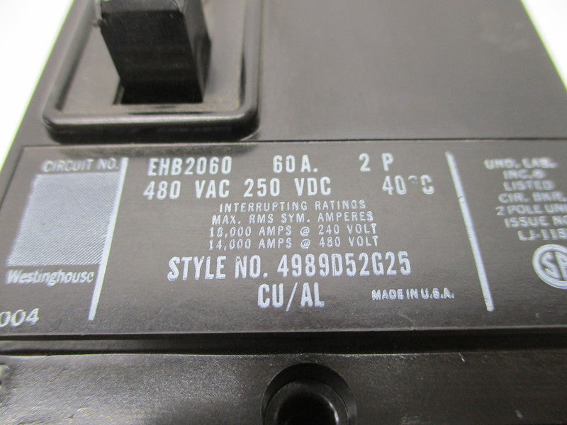 WESTINGHOUSE EHB2060 CIRCUIT BREAKER 60A 480VAC NSNP